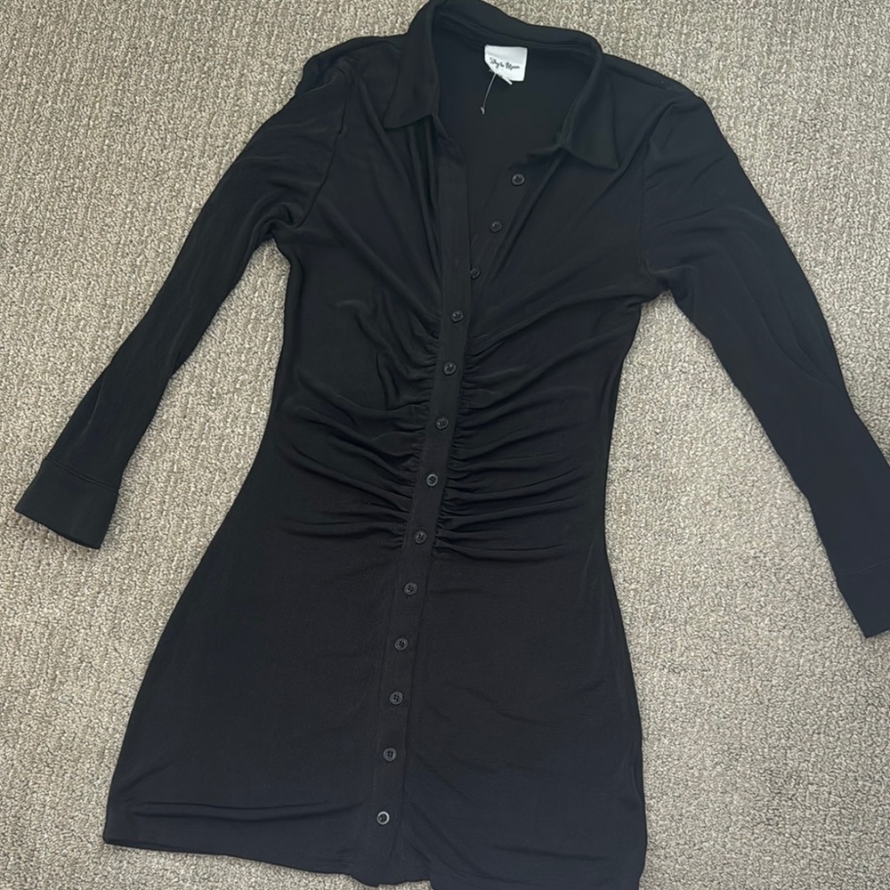 Black Button-Up Ruched Dress